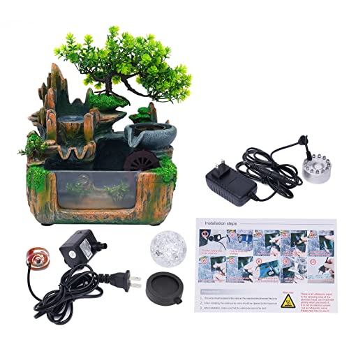 Gdrasuya10 Indoor Fountain, Tabletop Rockery Fountain with LED Lights, Goldfish Waterfall, Durable Resin Material, Ideal for Office, Home, Bedroom - color: Style 7