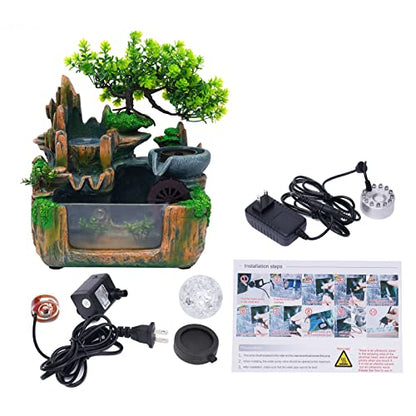 Gdrasuya10 Indoor Fountain, Tabletop Rockery Fountain with LED Lights, Goldfish Waterfall, Durable Resin Material, Ideal for Office, Home, Bedroom - color: Style 7
