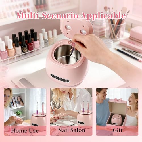 BQAN Rechargeable Nail Tool Cleaner, 3 Timers Mode Jewelry Cleaner, Portable 200ML Cleaning Machine for Nail Art Brushes, Drill Bits, Rings, Jewelry Home and Salon Use(Pink) - color: Pink