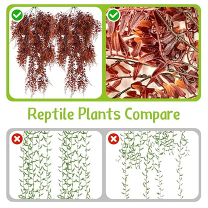 Hamiledyi Reptile Plants for Terrarium, Hanging Tank Greenery | 4 Pack Fake Artificial Leaves with Suction Cup, Snake Foliage, Reptile & Amphibian Habitat Plants for Chameleon Lizard (Red) - color: 4 Pcs Red Reptile Plants