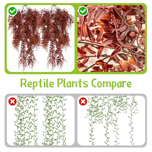 Hamiledyi Reptile Plants 2 Pcs Hanging Terrarium Plants Fake Plant Reptile Tank Accessories for Leopard Gecko Bearded Dragon, Snake, Lizard Habitat (Red) - color: 2 Pcs Red Reptile Plants