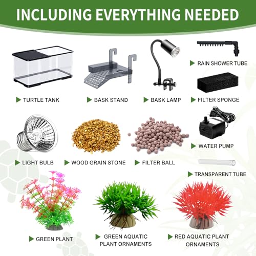 (Tank + Light +Pump + Filter + Filter Balls) Turtle Tank Kit, Turtle Tank Starter Kit,Bottom Drainage, Multi-Function Areas for Turtles, Crabs,Fishes, Amphibians,Reptiles. (15.75 x 8.64 x8.64 Inch) - size: M+Light+Pump+Filter+Filter Balls
