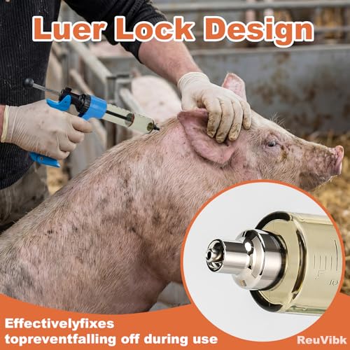 50ml Semi-Auto Repeating Livestock Syringe Gun, 5 Dose Settings | Ergonomic Grip, Clear Barrel & Luer Lock, Vet Injector for Cattle, Horses, Goats, Sheep & Pigs - color: Blue50ML
