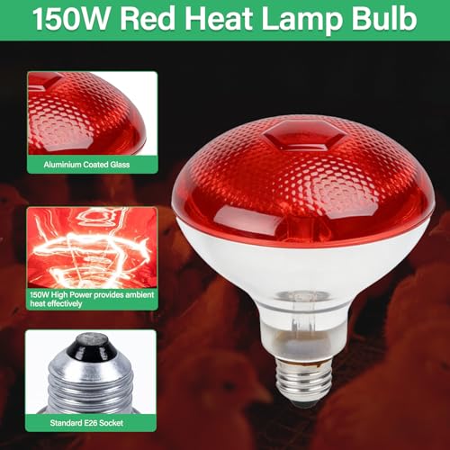 150W Infrared Heat Lamp Bulbs,Reptile Infrared Heat Emitter Red Heat Lamp Bulbs Infrared Basking Light Bulbs for Reptiles, Lizard, Tortoise, Chickens, Pets (2)