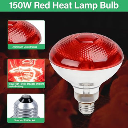150W Infrared Heat Lamp Bulbs,Reptile Infrared Heat Emitter Red Heat Lamp Bulbs Infrared Basking Light Bulbs for Reptiles, Lizard, Tortoise, Chickens, Pets (2)