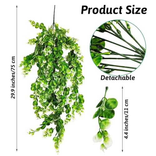 Hamiledyi Hanging Fake Plants for Reptiles, 2 Pack Fake Reptile Plants for Reptiles Tank with Suction Cup, Reptile Plants Jungle Hanging Vines for Bearded Dragon Tank (Green and White) - size: 2 PCS