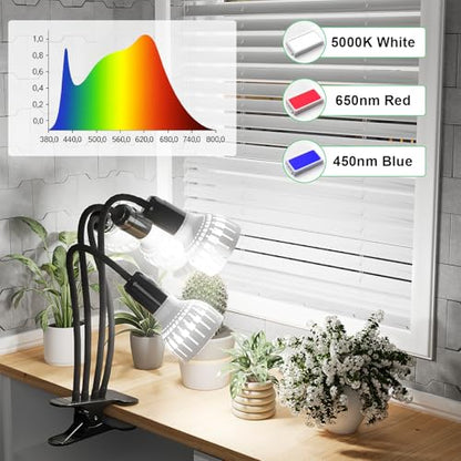 Grow Light,24W (160Watts Equiv) 5000K White Full Spectrum LED Growing Lamp Clip on Desk for Indoor Plants,Bulbs Replaceable & Non-dimmable (Black, 320W) - size: 320W