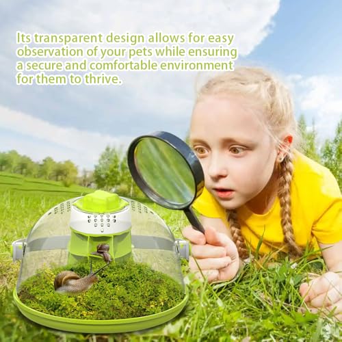 Snail Habitat Terrarium, Round Snail Enclosure with Feeding Design | Large Viewing Area, 360° Observation, Removable Base, Snail Habitat, Spider Enclosure & Small Reptile Habitat