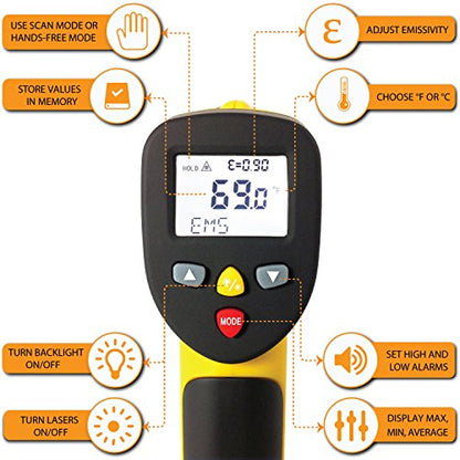 eT650D Temperature Gun by ennoLogic - Dual Laser Non-Contact Infrared Thermometer -58°F to 1202°F - NIST Option Available - Accurate Digital Surface IR Thermometer (Not for Body Temp) - style: eT650D