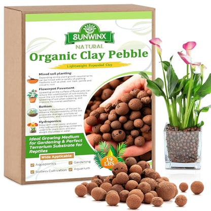 19LB Organic Leca Clay Pebbles for Plants, 4-16mm Natural Leca Ball | Reusable, Drainage, Aeration, Moisture Retention, Hydroponic, Lightweight for Orchids, Succulents, Terrarium, Indoor Plants - size: 19LB