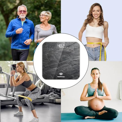 Healthkeep Digital Bathroom Scale, High Precision, with Step-On Technology, LED Display, Slim Design, Max. 180 kg/400 lb, Marbled Gray - color: Gray 400lb