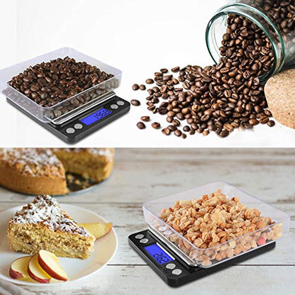Fuzion Small Gram Scale 3000g, Digital Kitchen Food Scale, Gram and Ounce | 0.1g Accuracy, 6 Modes, 2 Trays Included, LCD Display, Tare, Piece Counting, For Food, Coffee, Cooking, Herb, Reptiles, Coins - color: Black