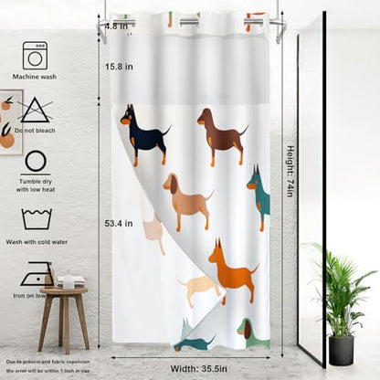 Cute Dachshund No Hooks Shower Curtain with Snap in Liner Set, Dog Small Puppies Textile Animal Hunter Tub Curtainn Mesh Top Window & Magnetic Hem Waterproof 35.5X74 Inch - color: Animal Dog Red, size: 35.4"W x 74"L (Pack of 1)