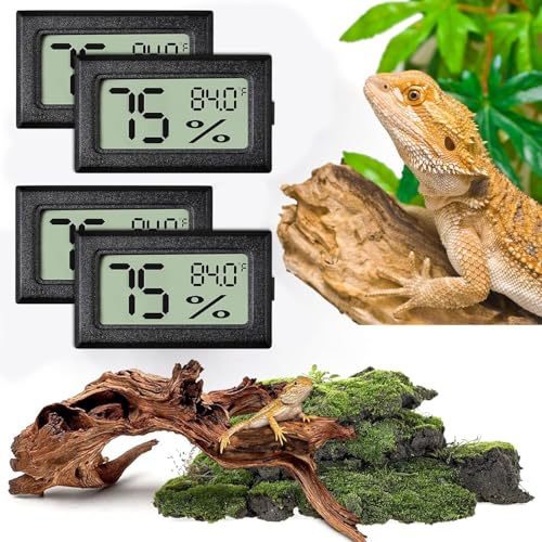 Vodolo Reptile Thermometer and Humidity Gauge,4PCS Digital Adhesive Reptile Hydrometer Thermomete Tank Accessories Pet Supplies for Tortoise Habitat,Chameleon Cage,Iguana,Tree Frog Terrarium - size: 4PCS Rectangular