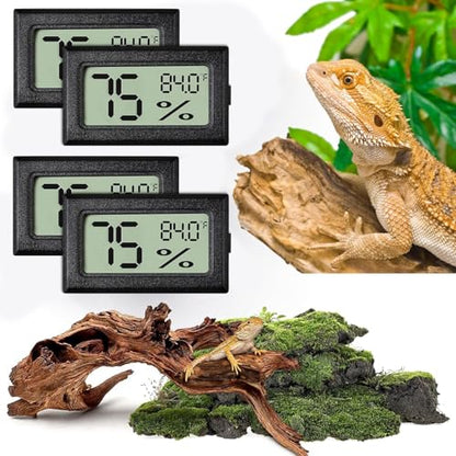 Vodolo Reptile Thermometer and Humidity Gauge,4PCS Digital Adhesive Reptile Hydrometer Thermomete Tank Accessories Pet Supplies for Tortoise Habitat,Chameleon Cage,Iguana,Tree Frog Terrarium - size: 4PCS Rectangular