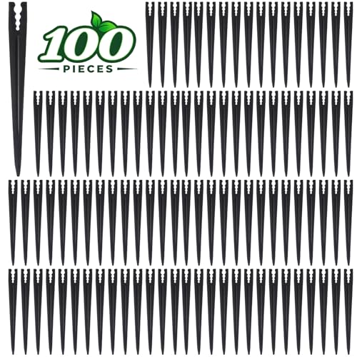 100 Pieces Drip Irrigation Support Stakes for 1/4 Inch Drip Tubing, 5.7 Inch 1/4" Dripline Hold Stakes for Irrigation System Hose & Emitter Support for Garden Hydroponics Growing - size: 1/4" Drip Stake-100P