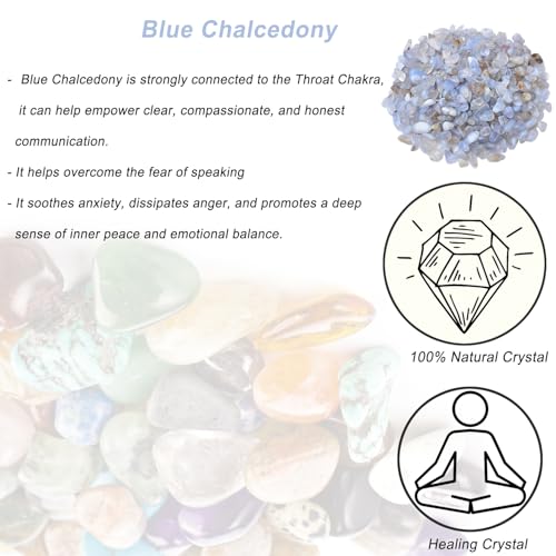 Erliway 7-9mm Blue Chalcedony Healing Crystal Chips for Crafts, 100g | Natural Crushed Crystal Stones Tumbled Chips for Vase Filler Aquarium Gravel, Meditation Chakra Balancing, Candle DIY Making - color: Blue Chalcedony