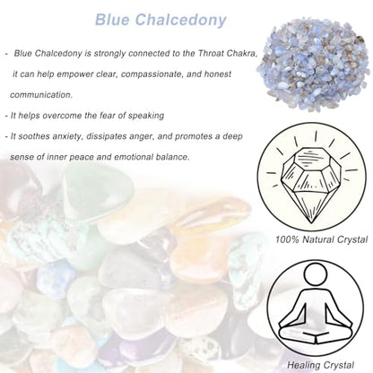 Erliway 7-9mm Blue Chalcedony Healing Crystal Chips for Crafts, 100g | Natural Crushed Crystal Stones Tumbled Chips for Vase Filler Aquarium Gravel, Meditation Chakra Balancing, Candle DIY Making - color: Blue Chalcedony