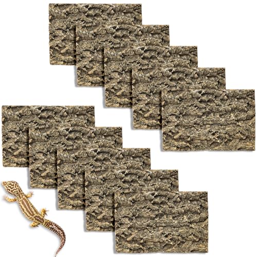 Fhiny 10 PCS Cork Bark Background, 11.6" x 7.7" Natural Cork Bark for Reptiles Bearded Dragon Climbing Backdrop Terrarium Habitat Wall Decor Accessories for Turtle Gecko Lizard Snake Spider Frog
