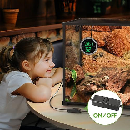 PAIZOO Real-time Display LED Digital Reptile Thermometer and Humidity Gauge | Always on Display, Button Control, Temperature Accuracy ±1 ℉ Thermometer for Reptile Tank with 55.2" Cable USB Power Supply