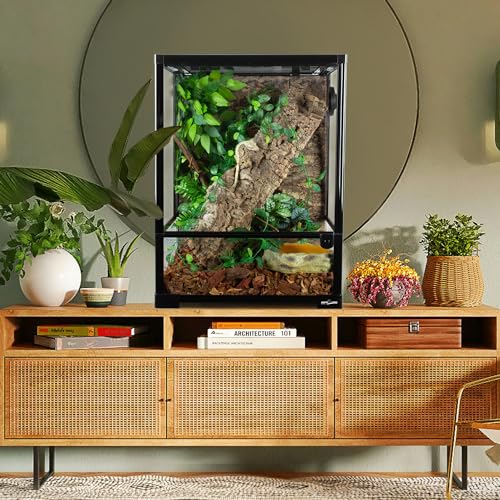 REPTI ZOO 30 Gallon Reptile Glass Terrarium, 18" x 18" x 24" Rainforest Habitat Tank with Front Opening Door, Knock-Down Vertical Reptile Terrarium with Top Screen & Side Mesh Ventilation