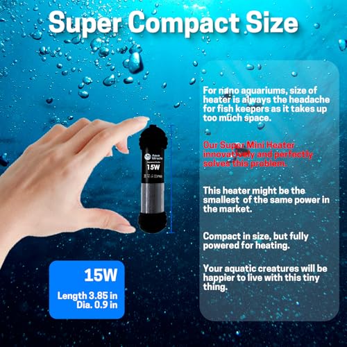 AquaMiracle Upgraded 15W Small Aquarium Heater Fish Tank Heater Turtle Heater Super Mini Aquarium Heater, Dry-Run/Overheating Protection and Memory Function, Dual LED Display, for 1-3 Gal Tanks - size: For 1-3 Gal Aquariums