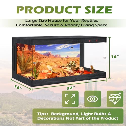 ROYXEN Reptile Enclosure,36 Gallons Reptile Tank with Wooden Top and Lockable Design,Tempered Glass Bearded Dragon Tank for Lizard Gecko Habitat (Black,32" Length) - color: Black, size: 36 Gallons,32" Length
