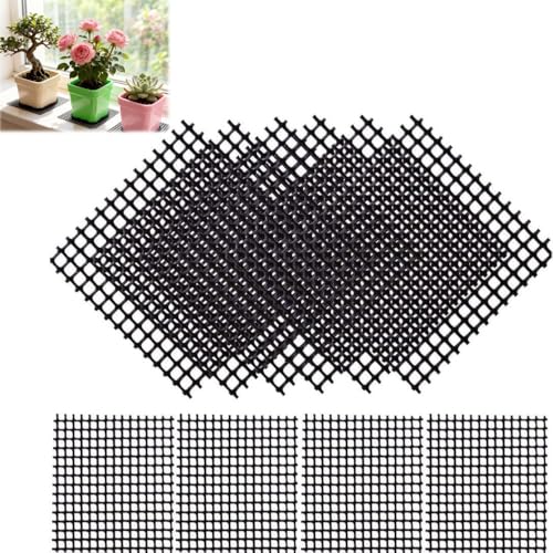 100 Pcs 4x4 Inch Plastic Mesh Screen for Plant Pots - Black Drainage Hole Covers for Succulents, Flowers & Planters - Bonsai Soil Mesh Pad Prevents Erosion, Adjustable Cut-to-Size Planter Liner