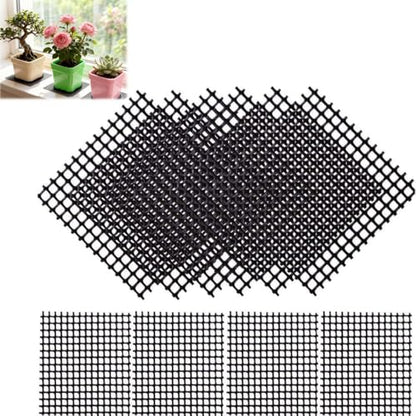 100 Pcs 4x4 Inch Plastic Mesh Screen for Plant Pots - Black Drainage Hole Covers for Succulents, Flowers & Planters - Bonsai Soil Mesh Pad Prevents Erosion, Adjustable Cut-to-Size Planter Liner