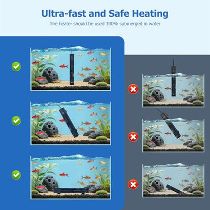 fishkeeper Adjustable Fish Tank Heater 200W/300W for 1-80 Gallon Aquariums | Explosion Proof Submersible Aquarium Heater with LED Digital Display and Overheat Protection for Saltwater & Freshwater Tanks - size: 200W(for 26-53 Gal)