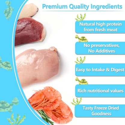 Turtle Food - 5.7 OZ Natural Freeze-Dried Meat - Chicken, Duck, and Shrimp - Healthy Treats for Turtles, Aquatic Turtle, Baby Turtles