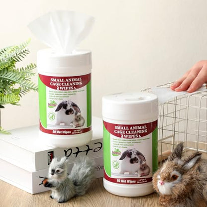 2 Pack Small Animal Cage Wipes 120 Count Small Animal Cage Clean up Wipes Removes Stubborn Caked-on Hamster Cages Cleaner for Pet Bunny Supplies Cleaning Deodorizing