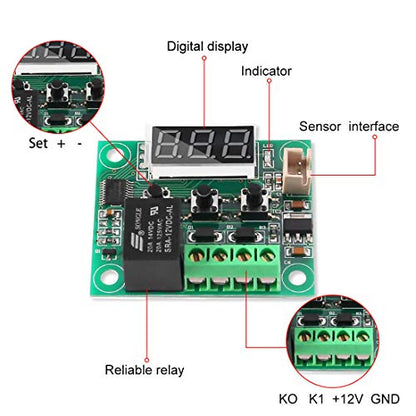 2PCS XH-W1209 Temperature Controller Module LED Display Digital Thermostat Module with Waterproof NTC Probe and 10A One-Channel Relay -50~110℃ Electronic Temperature Temp Control Module Switch - color: W1209, size: 2PCS