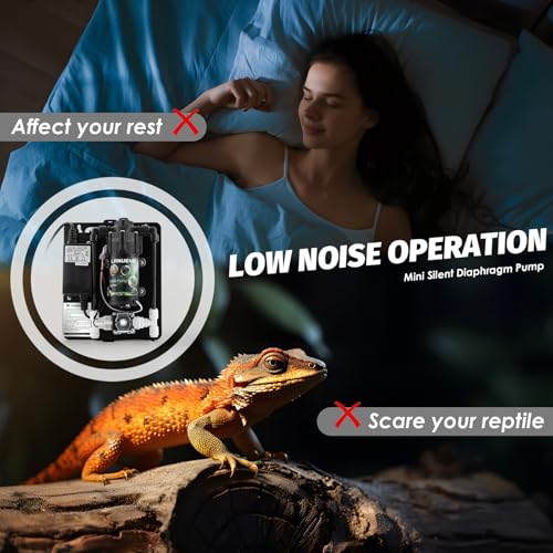 LANUEVA Reptile Humidifier Misting System with 6 Nozzles for Terrarium | Quieter Terrarium Mister with 4 Single 360° Misting Nozzle+2 Double Nozzle, Reptile Fogger for Tank, Chameleon, Lizard, Snake