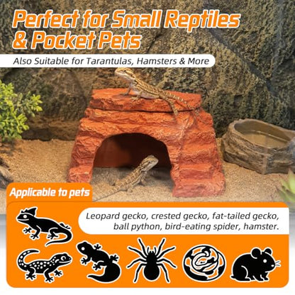 Heated Reptile Hide Cave USB 5V/2A Thermostat Heating Rock | Bearded Dragon Leopard Gecko Ball Python, Reptile Cave Heater with Natural Resin Rock Texture for Terrarium Shelter