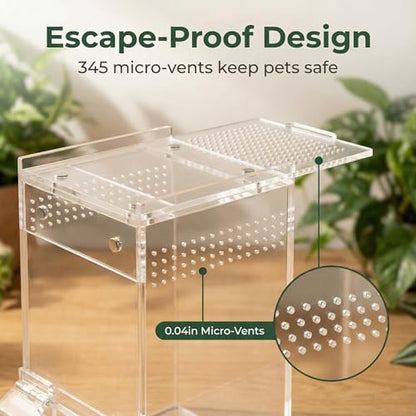 Jumping Spider Enclosure - 3x3x6 Acrylic Tarantula Enclosure Reptile Habitat with Front & Top Magnetic Doors, 0.04" Ventilation Holes Pre-Assembled Terrarium for Spiders, Mantis, Snails, Lizards - size: 3x3x6inch