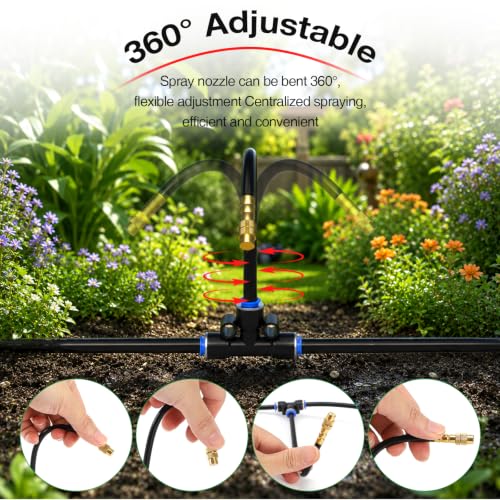 Pro-Series Drip Irrigation System, 200FT 1/4" Garden Watering System with 32pcs 360° Bendable Copper Nozzles, Leak-Free Quick-Connect Misting Sprinkler Kit for Patio, Raised Beds, Yard, Greenhouse - size: 200FT