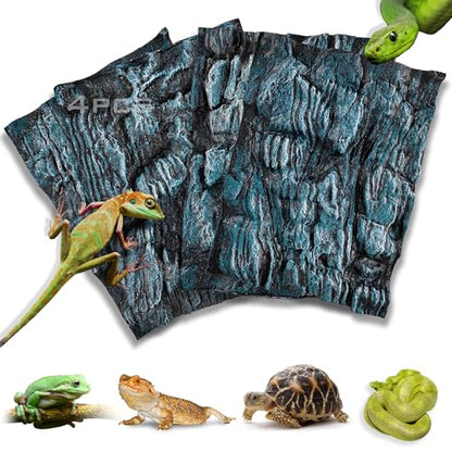 4pcs Rock Terrarium Background,3D Reptile Tank Background Board,Amphibian Stereo Backdrop Wall,Lizard Snake Gecko Spider Chameleon Turtle Fish pet silo Background Decorative Panel - color: Blue-11.8"*8.8"（4pcs）