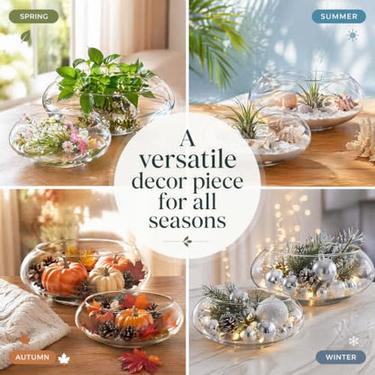 2 Pack Glass Vase Bowl, 6"/ 8" Wide Mouth Flower Vase Round Terrarium, Glass Hydroponic Planter Floral Container Clear Fish Bowl for Table Centerpiece, Wedding Event, Home Decoration