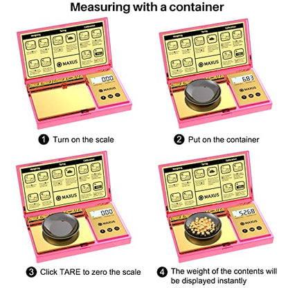 Digital Gram Scale with 200g x 0.01g Capacity | Stylish Pink Plated Shining Cover and Platform, Mini Pocket Scale for Food and Jewelry - color: Pink
