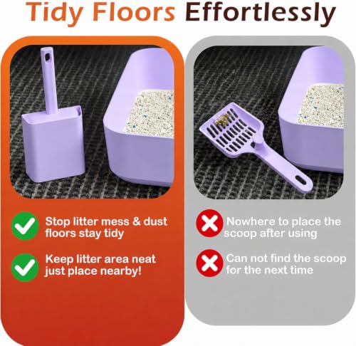 Cat Pooper Scooper, 2 in 1 Cat Litter Scoop with Holder Stand Cat Accessories Cat Supplies Kitty Litter Scoop Heavy Duty and Easy Clean Purple - color: L-purple