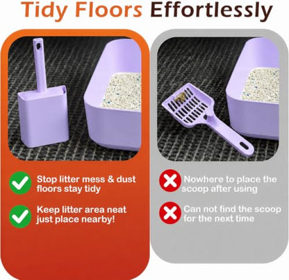 Cat Pooper Scooper, 2 in 1 Cat Litter Scoop with Holder Stand Cat Accessories Cat Supplies Kitty Litter Scoop Heavy Duty and Easy Clean Purple - color: L-purple