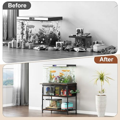 40-55 Gallon Fish Tank Stand , Heavy Duty Aquarium Stand with Cabinet Storage Fish Tank Accessories, Large Reptile Terrarium Tank Table with Power Outlets,Vintage Brown