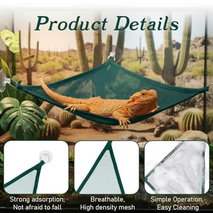 2Pcs Reptile Hammock - Breathable Mesh Bearded Dragon Hammock | Lizard Tank Accessories Triangle Geckos Hammocks for Bearded Dragons Snakes Axolotls(Green)