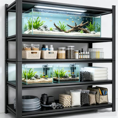 Aquarium Stand Fish Tank Stand 1600LBS Metal Shelving Adjustable Heavy Duty Storage Shelves Display Shelves Utility Shelf for Turtle Tank, Reptile Terrarium, 63" H×45.28" W×19.69" D, Black - size: 63" H×45.28" W×19.69" D