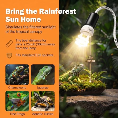 Reptile Heat Lamp,UVB Light for Reptiles Turtle/Lizard,UVB/A 10.0 13W Bulb | Heat Lamp with Clamp for Bearded Dragon and Terrarium, UVB Light for Reptiles with Timer, 50W Sunbathing Bulb