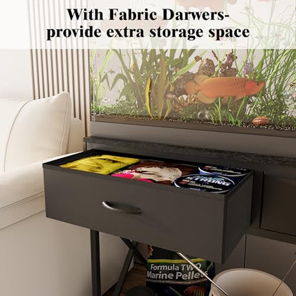 40-50 Gallon Fish Tank Stand，Aquarium Holder with Power Outlet and 2 Drawers，Heavy Duty Breeder Turtle Terrarium Stand Suitable for Turtle Tank, Reptile Terrarium, for Home Office (Black) | 40 Gallon Fish Tank Stand with Strudy Steel Frame,Heavy Duty Terr