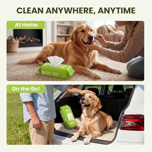 Hypoallergenic Pet Wipes for Dogs, Cats & Small Animals,100 Count | Quick Clean & Deodorize Paws, Butt, Eyes, Face & Fur | Daily Grooming Wipes | Extra Large & Thick | Coconut Scented - size: 100 Grooming Wipes