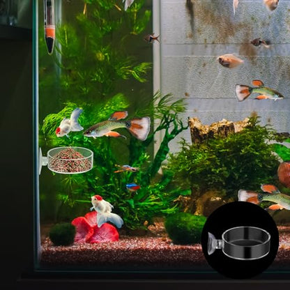 60mm Fish Tank Feeder Dish Aquarium Shrimp Feeder Dish with Suction Clear Fish Tank Feeding Bowl Round Clear Dishes Tray（2pcs）