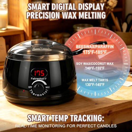 ZEROMX Electric Candle Wax Melter with Detachable Stainless Steel Pot and Digital Temperature Control, Wax Heater for DIY Candle Making, Soap Making, Wax Crafts, Easy Cleaning & Precise Crafting - color: Black